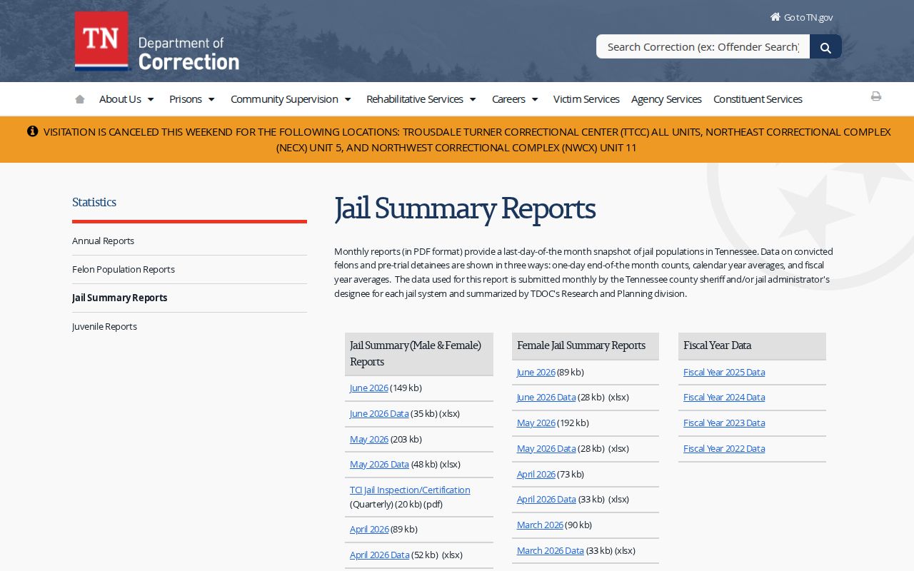 Tennessee county jail population report series