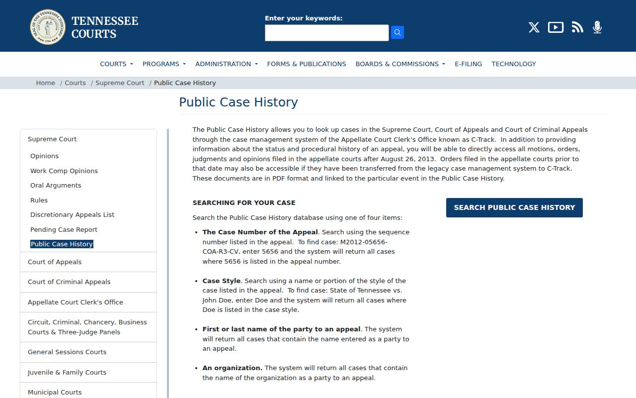 Tennessee criminal appellate case history search