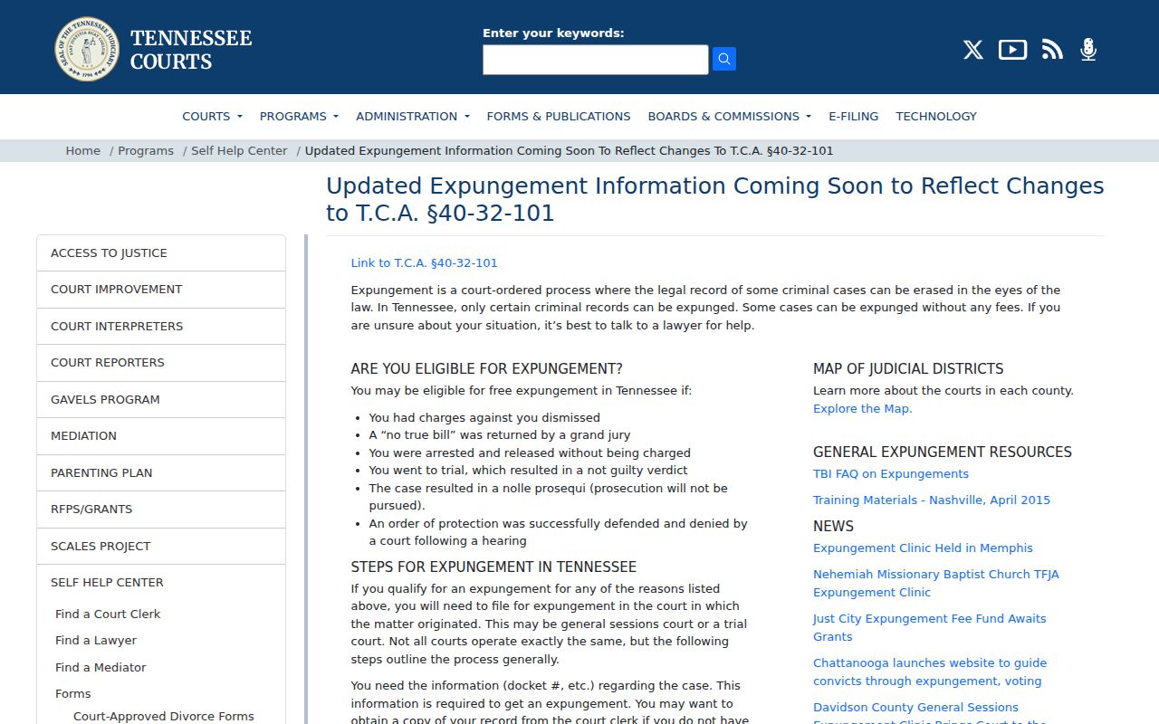 Tennessee criminal record expungement process