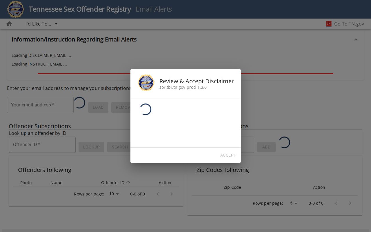 Tennessee sex offender registry email alert signup