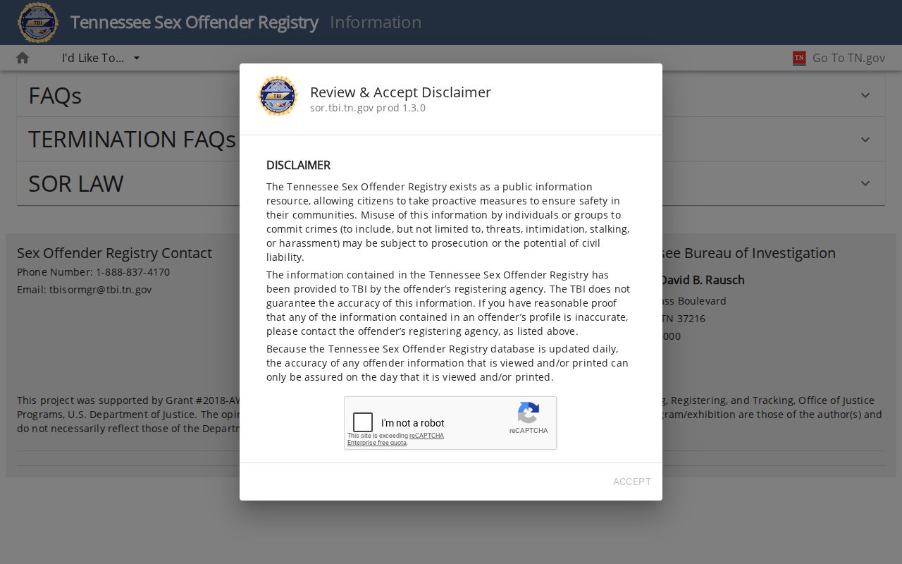 Tennessee sex offender registry law and reporting information